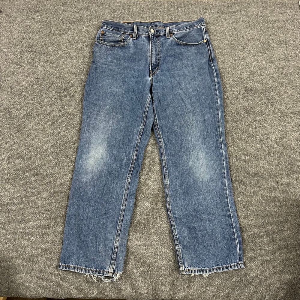 Levi's 550 Jeans Mens Size 35x30 Blue Relaxed Fit Tapered Leg Distressed Hem